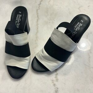 Black and White Block Heel Sandals